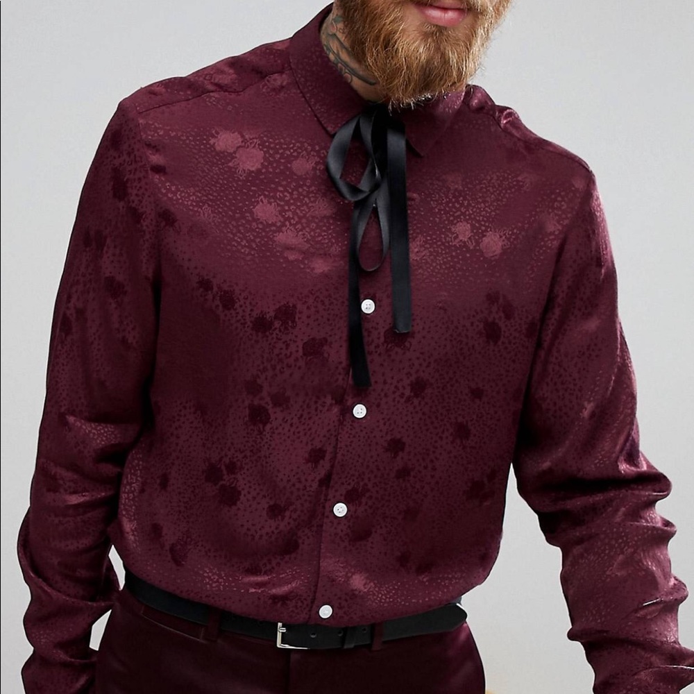 Burgundy Button Up with Pussy Bow